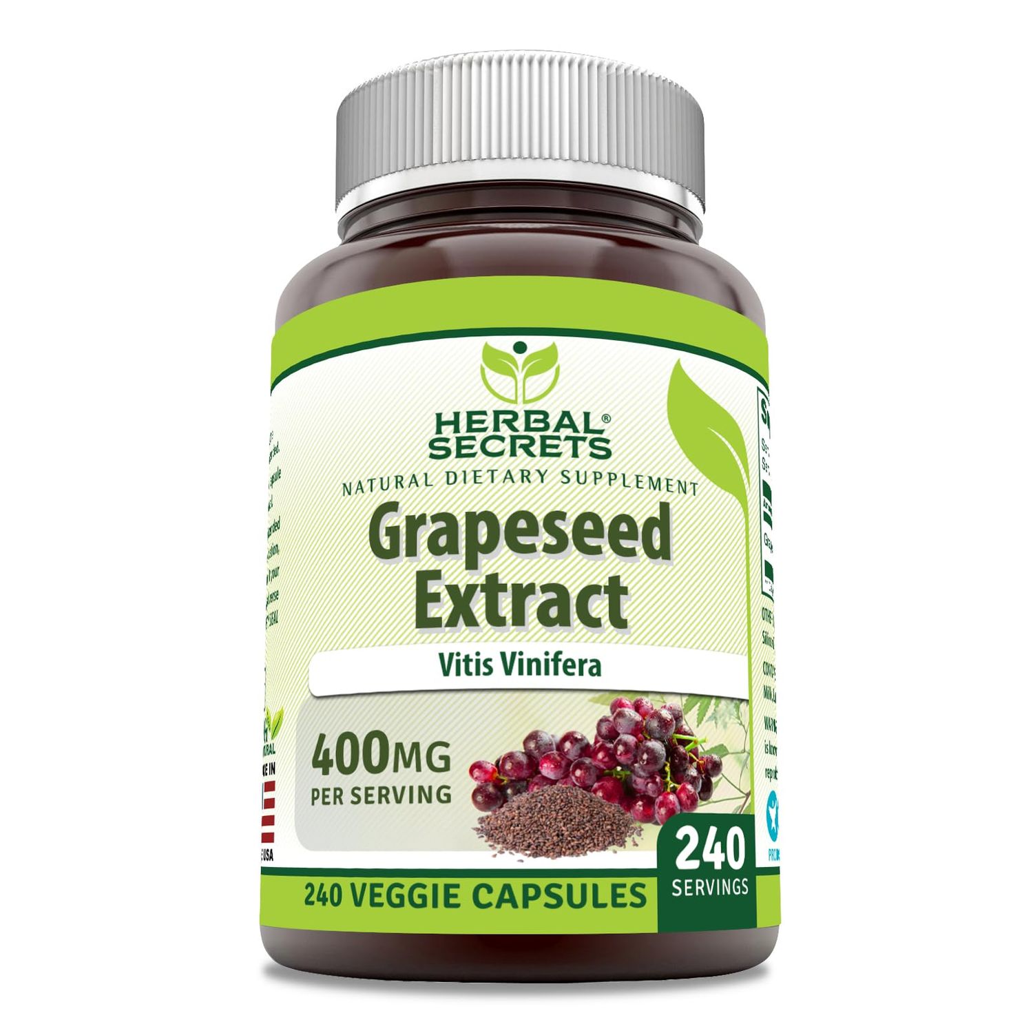 Herbal Secrets Grapeseed Extract 400 mg Veggie Capsules Supplement | Non-GMO | Gluten Free (240 Count)