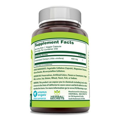 Herbal Secrets Grapeseed Extract 400 mg Veggie Capsules Supplement | Non-GMO | Gluten Free (240 Count)