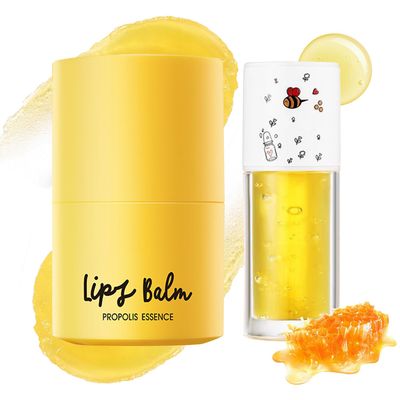 2PCS Honey Lip Balm and Lip Oil Set, Hydrating Overnight Propolis Lip Care Sleeping Mask, Moisturizing Lip Glow Oil Long-lasting Plumping Bee Lip Balm Gloss Stain Gifts Set for Women