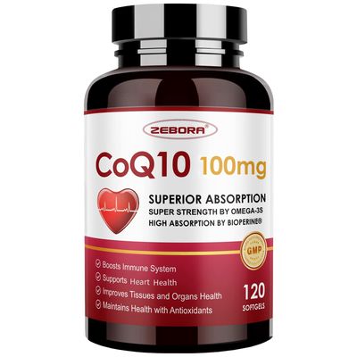ZEBORA CoQ10-100mg-Softgels with PQQ, BioPerine &amp; Omega-3, High Absorption Coenzyme Q10 Supplement, Powerful-Antioxidant, Support Heart &amp; Energy-Production 120 Servings, Non-GMO