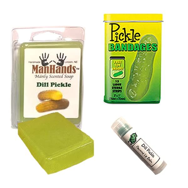 Pickle Bath &amp; Grooming Sampler Gift Pack (3pc Set) - Dill Pickles Lip Balm, Pickle Bandages &amp; Pickle Soap