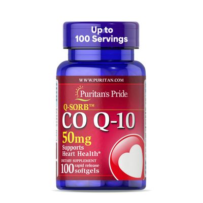 Puritan&#39;s Pride Coenzyme CoQ10 50mg, Dietary Supplement for Heart Health, Blood Pressure, Oral Gum Health, and Healthy Aging Support, 100 Servings, Rapid Release Softgels