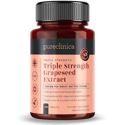 pureclinica Grape Seed Extract 300mg x 180 Tablets - 90 Oligomeric Proanthocyanidins. 300 Stronger Than Regular Grape Seed.