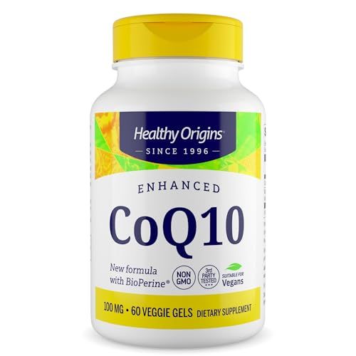 Healthy Origins Natural Enhanced CoQ10 (BioPerine), 100 mg - Heart Health &amp; Energy Supplement - Gluten-Free &amp; Non-GMO Supplements, with BioPerine &amp; Sunflower Lecithin ((Pack of 1) 60 Veggie Gels)