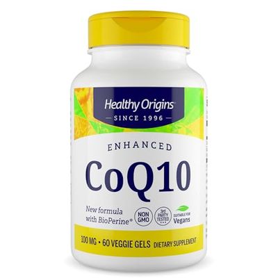 Healthy Origins Natural Enhanced CoQ10 (BioPerine), 100 mg - Heart Health &amp; Energy Supplement - Gluten-Free &amp; Non-GMO Supplements, with BioPerine &amp; Sunflower Lecithin ((Pack of 1) 60 Veggie Gels)