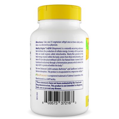 Healthy Origins Natural Enhanced CoQ10 (BioPerine), 100 mg - Heart Health &amp; Energy Supplement - Gluten-Free &amp; Non-GMO Supplements, with BioPerine &amp; Sunflower Lecithin ((Pack of 1) 60 Veggie Gels)