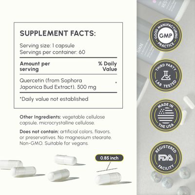 partiQlar Quercetin Supplement - High Purity - 500 mg per Capsule - 60 Capsules - Third Party Tested - Supports Overall Health &amp; Well Being