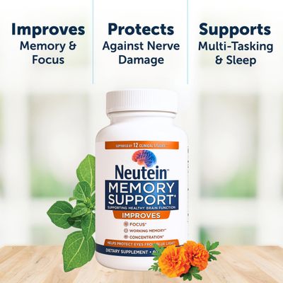 Neutein Natural Brain Booster for Memory, Concentration &amp; Brain Health - Extra Strength Plant-Based Focus Supplement for Adults &amp; Seniors, Made in USA (60 capsules/30 Serv)