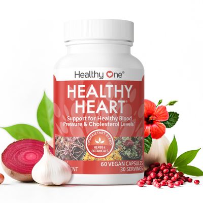Healthy Heart - Promotes Healthy Cholesterol Circulation &amp; Blood Pressure - Plaque - Cortisol - Arteries - LDL - HDL - CoQ10 - Hawthorne - Beet Root - Garlic - Olive Leaf - Hibiscus - 60 Count