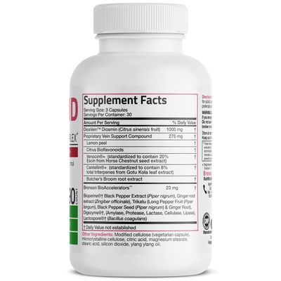 Bronson VeinAid Diosmin 1000mg DiosVein Varicose Vein Complex with Venocin &amp; Centellin, 90 Vegetarian Capsules