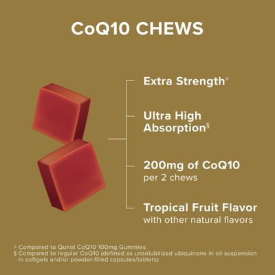 Qunol CoQ10 200mg Soft Chews, Extra Strength &amp; Ultra High Absorption Coenzyme Q10 Supplement, 1 Cardiologist Recommended Supplement for Heart Health, 90 Count