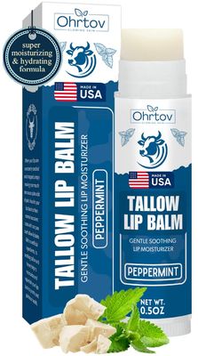 Beef Tallow Lip Balm - Natural Tallow Beeswax Chapstick - Hydrating Moisturizer Grass Fed Bison Tallow Balm Lip Care - Soothes Chapped, Dry Lips, Sensitive Skin - Long Lasting &amp; Vitamin Rich USA-Made