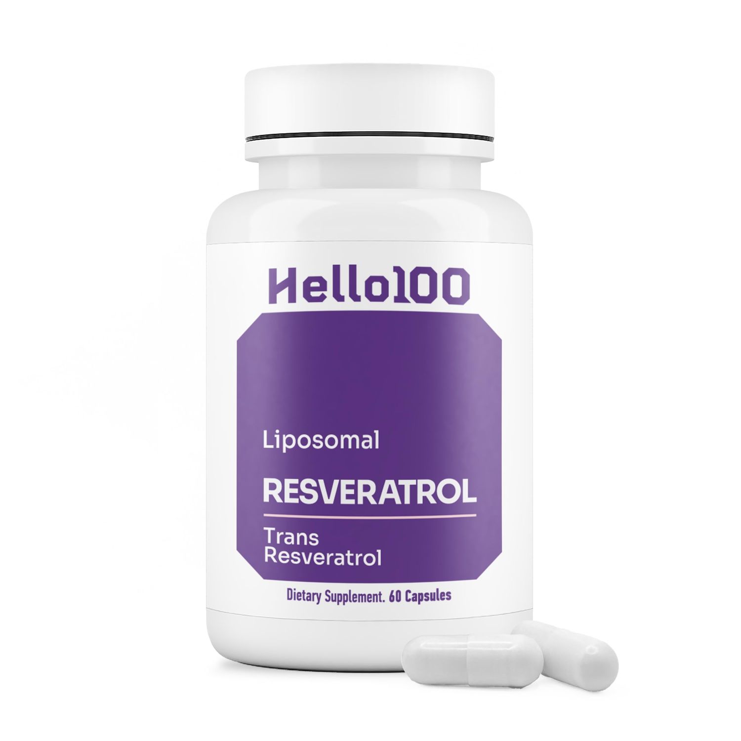 Hello 100 High Purity Liposomal Trans Resveratrol Supplement - Each 250mg Capsule Exceeds 98 Purity of Organic Resveratrol Supplement - Antioxidant Liposomal Resveratrol, Vegan - 60 Capsules