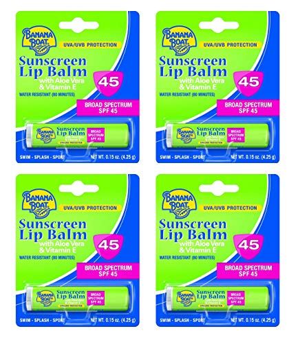 Banana Boat Aloe Vera Lip Balm SPF 45, 0.15 Ounce (Pack of 4)