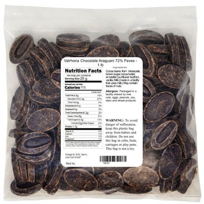 Valrhona Chocolate Araguani 72 Feves - 1 lb