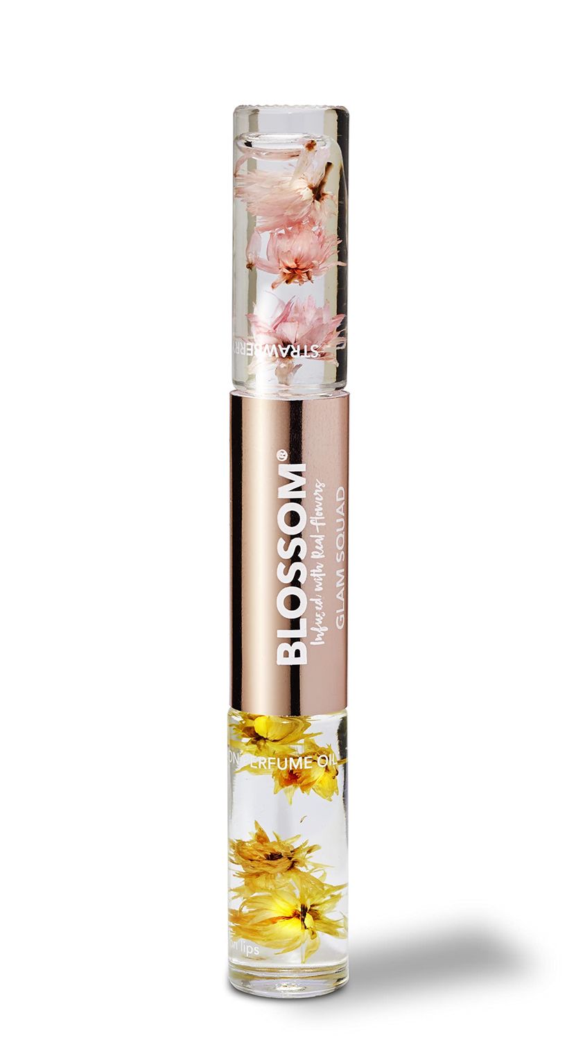 Blossom Lip Gloss &amp; Roll On Perfume for Women, Glam Squad Double Sided Gift Set, Infused with Real Flowers, Bachelorette Gift, Made in USA 0.2oz, Strawberry/Honey Jasmine