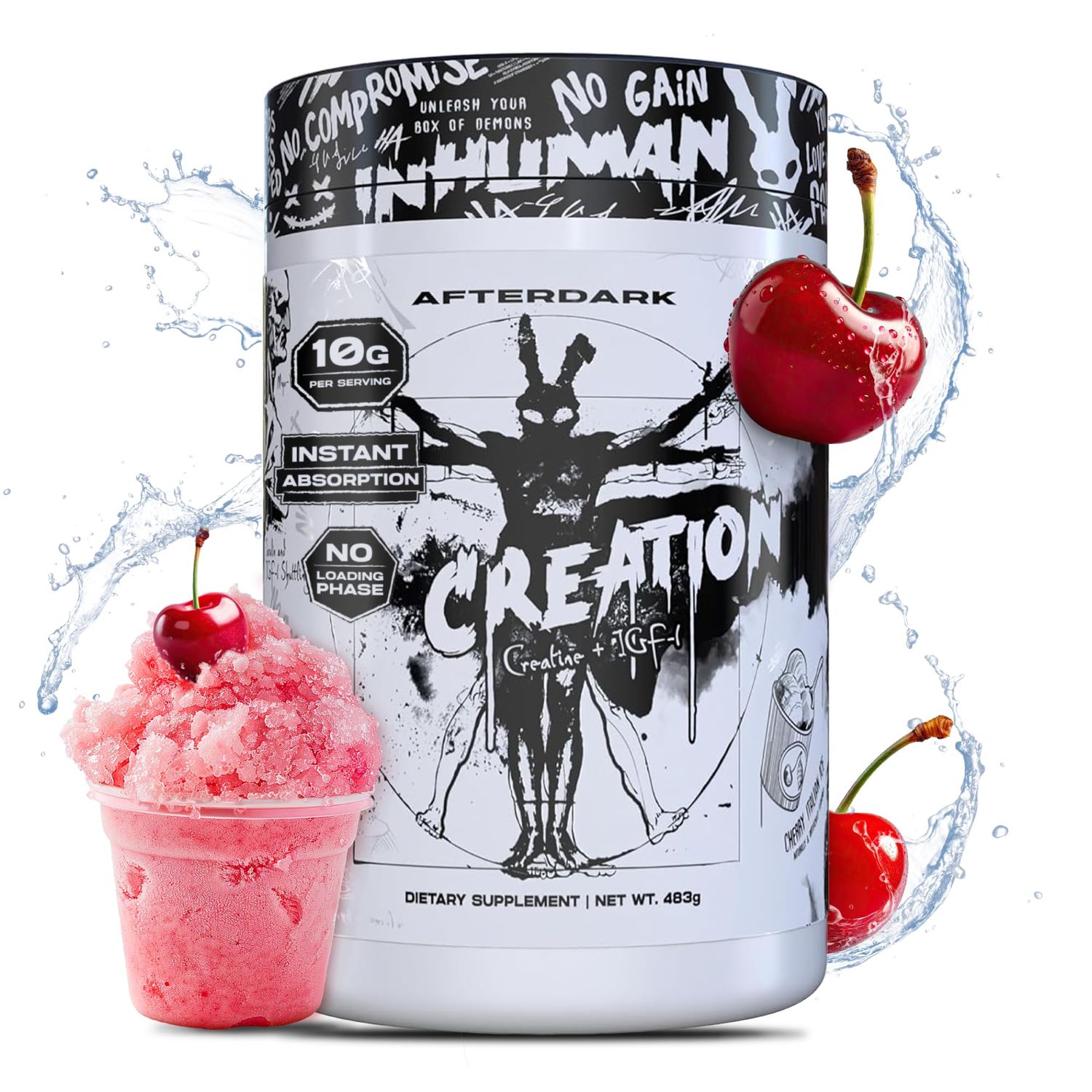 AfterDark Supplements Creation Creatine Monohydrate Powder, 10000mg Creatine Matrix Blend, Promotes Power, Endurance &amp; Muscle Growth, GMP Certified, USA Made, 21 Servings, Cherry Italian Ice