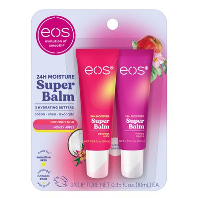 eos 24H Moisture Super Balm - Coconut Milk &amp; Honey Apple, Day or Night Lip Treatment, Made for Sensitive Skin, Lip Balms &amp; Moisturizers, 0.35 fl oz, 2-Pack