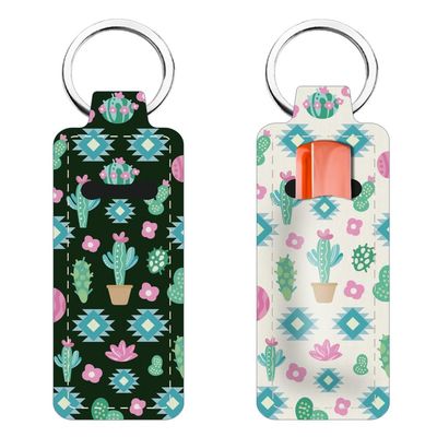 FREEBLOSS 2Pcs Boho Chapstick Holder Keychain 1.5x3.8&#39;&#39; Lip Balm Holder Keychain with Cactus Pattern Lightweight Lipstick Sleeve Pouch for Women Gift
