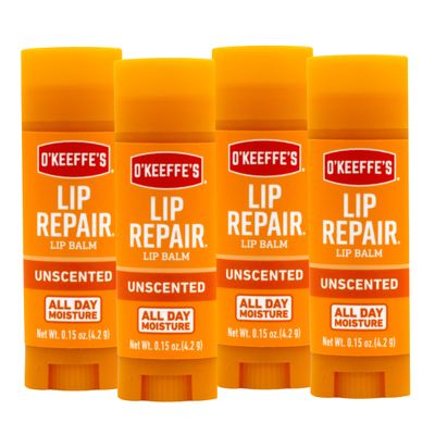 O&#39;Keeffe&#39;s Unscented Lip Repair Lip Balm for Dry, Cracked Lips, Stick, (Pack of 4)