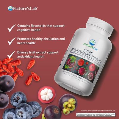 Nature's Lab Super Antioxidant Support - Resveratrol, Acai, Goji Berry, Noni Fruit, Pomegranate - 120 Capsules (60 Day Supply)
