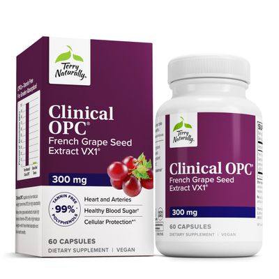 Terry Naturally Clinical OPC - Cardiovascular Health &amp; Focus Support Supplement - Dietary Supplement with Grape Seed Extract &amp; Sunflower Lecithin - Immune Support Supplement - 300 mg, 60 Softgels