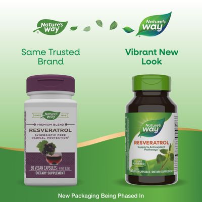 Nature's Way Resveratrol, Supports Antioxidant Pathways, Helps Neutralize Free Radicals, with Polyphenols from Red Wine Extract, 60mg per 2-Capsule Serving, Vegan, 60 Capsules (Packaging May Vary)
