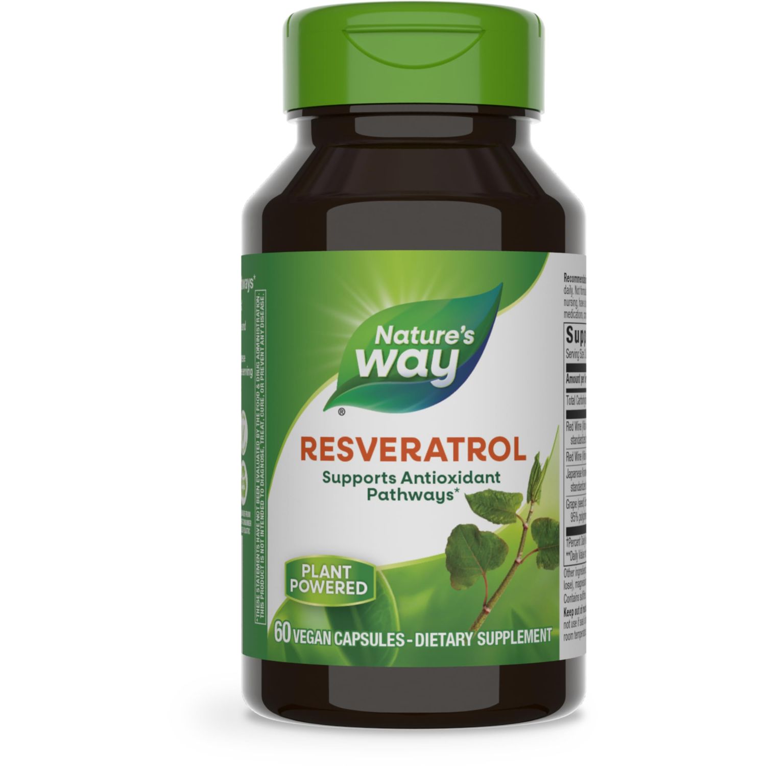 Nature&#39;s Way Resveratrol, Supports Antioxidant Pathways, Helps Neutralize Free Radicals, with Polyphenols from Red Wine Extract, 60mg per 2-Capsule Serving, Vegan, 60 Capsules (Packaging May Vary)