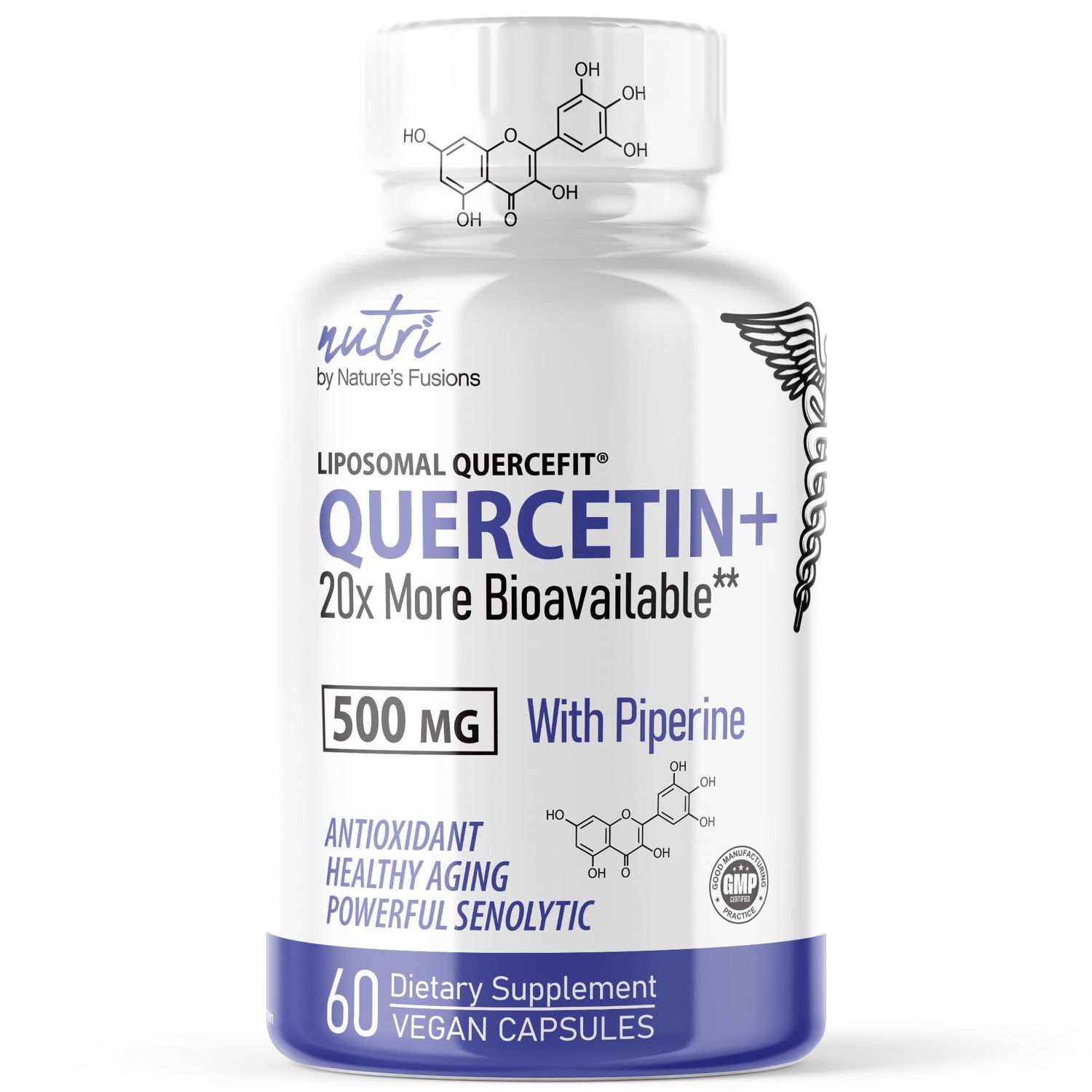 Nature&#39;s Fusions Nutri Liposomal Quercetin Phytosome with Piperine - Patented 20x More Bioavailable Than Quercetin Supplements - Supports Immune/Cardiovascular Health - 60 Quercetin 500mg Capsules