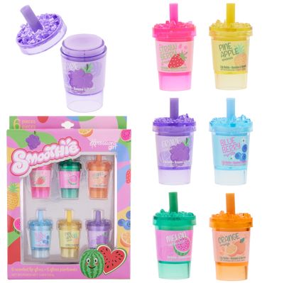 6pc Smoothie Lip Balm Set - Fruit-Scented Lip Glosses in Adorable Smoothie-Shaped Containers