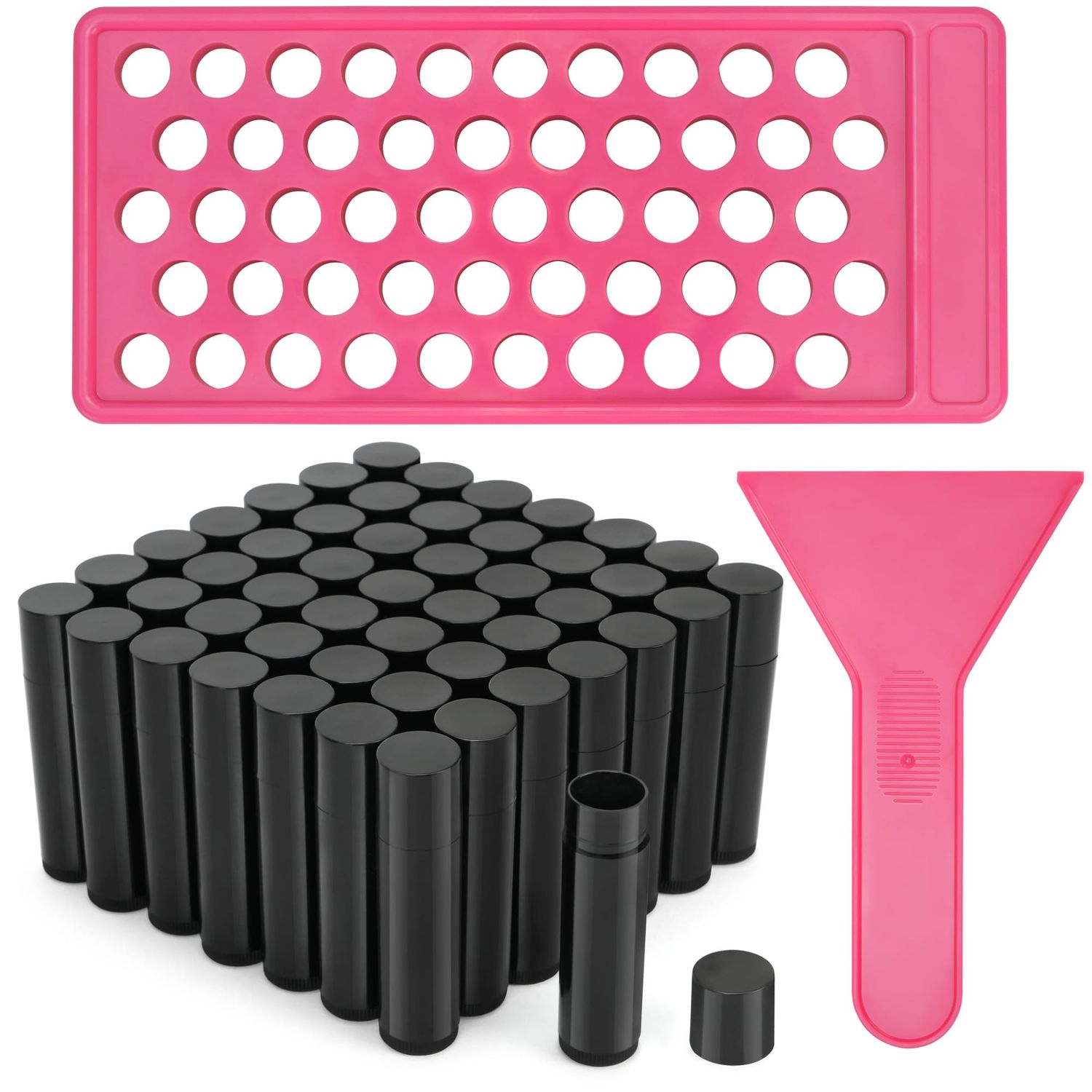 LotFancy Lip Balm Tubes with Filling Tray and Spatula, 50Pcs 4.5ml Black Lip Balm Containers, BPA Free &amp; Leak Free, Handmade Set