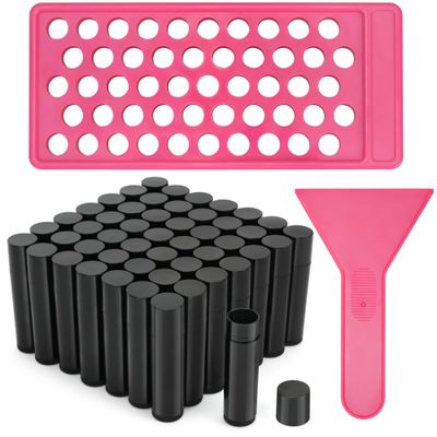 LotFancy Lip Balm Tubes with Filling Tray and Spatula, 50Pcs 4.5ml Black Lip Balm Containers, BPA Free &amp; Leak Free, Handmade Set