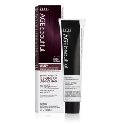 AGE beautiful Permanent Hair Color Dye Liqui Creme | 100 Gray Coverage | Anti-Aging Haircolor | Biotin for Thicker, Fuller Hair | Professional Salon Coloring | 5NRV Medium Neutral Red Violet Brown