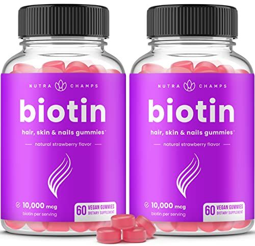 NutraChamps (2 Pack) Biotin Gummies 10,000mcg High Potency for Healthy Hair, Skin &amp; Nails for Adults &amp; Kids - 5000mcg in Each Gummy Vitamin - Vegan, Non-GMO, Pectin-Based Hair Health Supplement