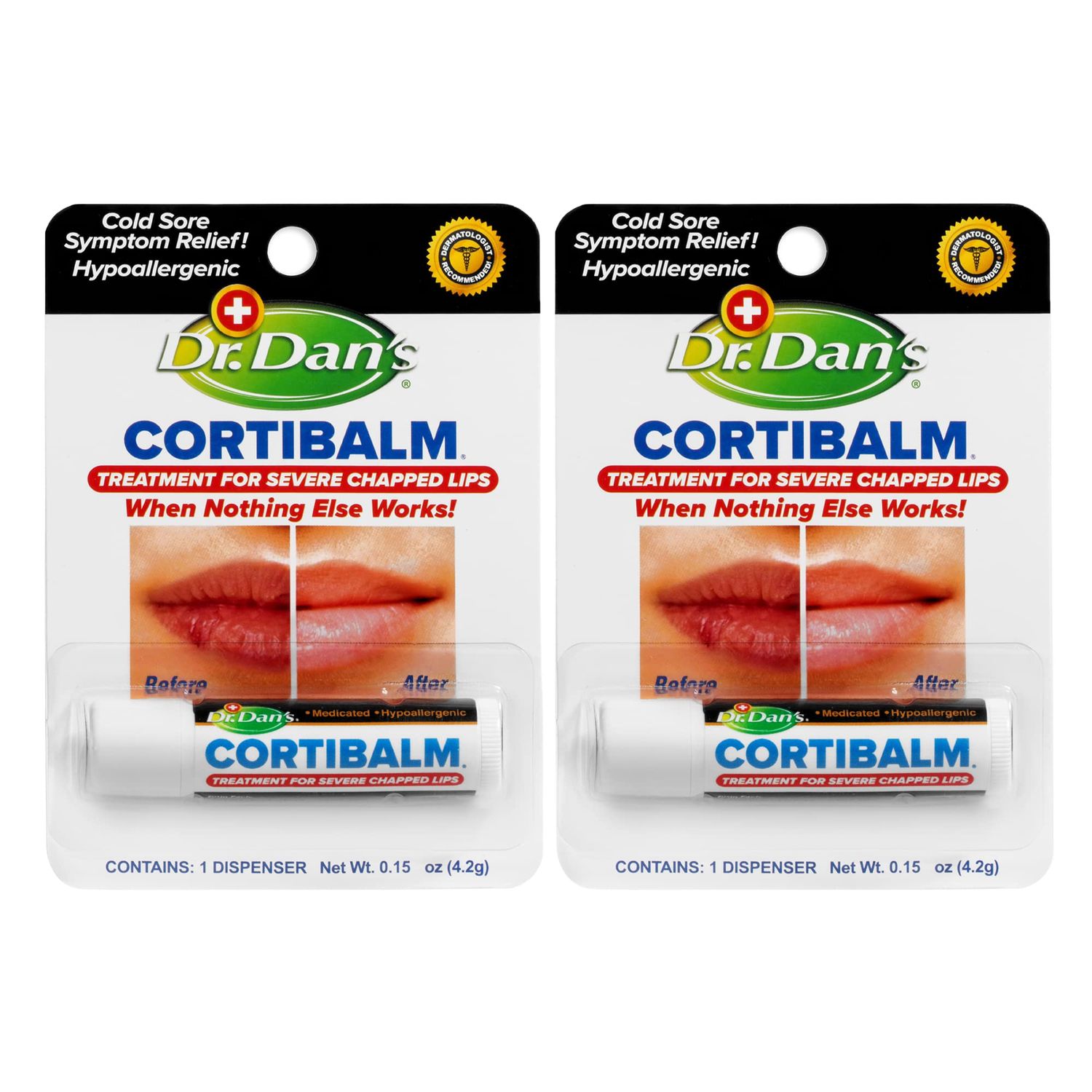 Dr. Dan&#39;s Cortibalm 2 pack -for Dry Cracked Lips Healing for Severely Chapped Lips - Designed for Men, Women and Children - 2 Pack