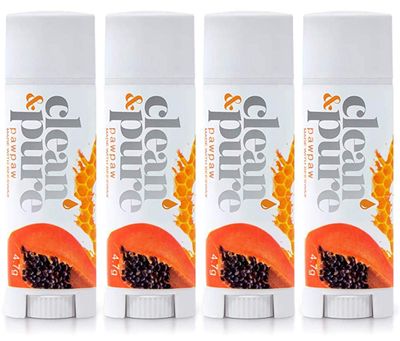 Clean &amp; Pure Lip Balm 4-Pack (Pawpaw) | Lip Care Set With 100 All Natural Beeswax and Vitamin E Oil | Flavored Lip Balm for Dry, Chapped Lips | Made in Australia