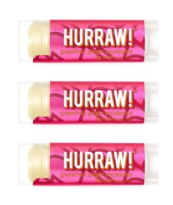 Hurraw! Grapefruit, Ginger, Eucalyptus (Kapha) Lip Balm, 3 Pack: Organic, Certified Vegan, Cruelty and Gluten Free. Non-GMO, 100 Natural Ingredients. Bee, Shea, Soy and Palm Free. Made in USA