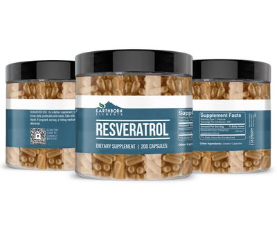 Earthborn Elements Resveratrol 200 Capsules, Pure &amp; Undiluted, No Additives