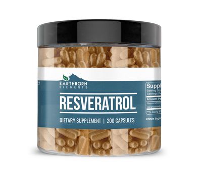 Earthborn Elements Resveratrol 200 Capsules, Pure &amp; Undiluted, No Additives
