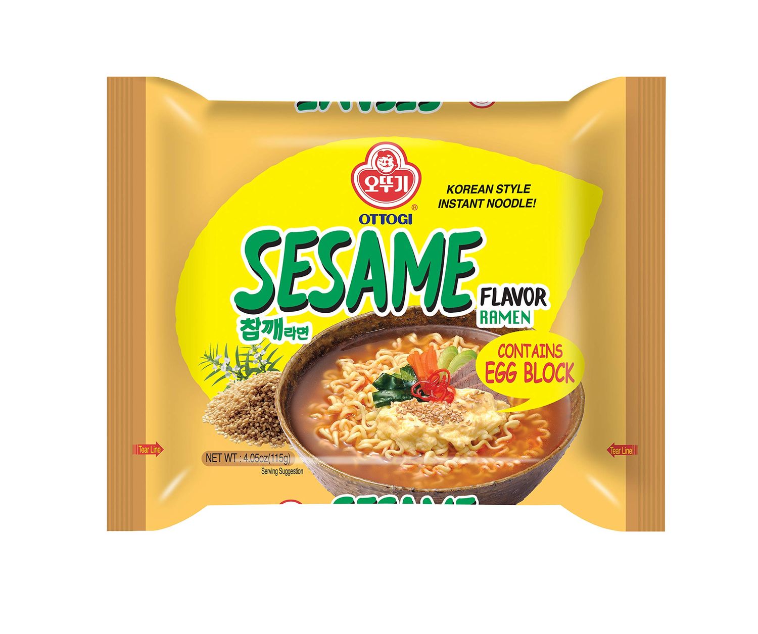 OTTOGI Spicy Korean Spicy Sesame () Ramen Noodle Soup with Egg Block, Sesame Flavor, Instant Noodles, 115g (Pack of 10)