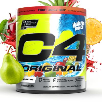 Cellucor C4 Original Pre Workout Powder Sugar Free for Men &amp; Women 200mg Caffeine CarnoSyn Beta-Alanine Creatine AI Peptides - Hawaiian Punch, 30 Servings