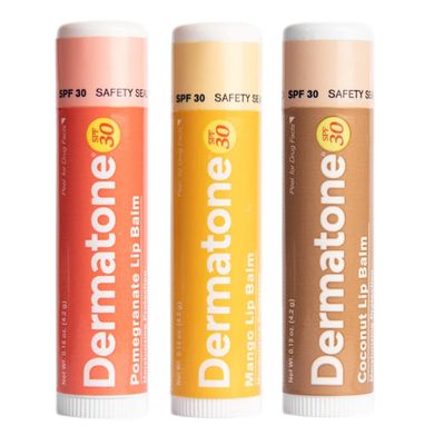 Dermatone Lip Balm Fruit Variety Pack | Moisturizing Lip Care | Soothes &amp; Heals Chapped Lips | SPF 30 | Aloe, Tea Tree Oil | 3-Pack (Coconut, Mango, Green Tea)