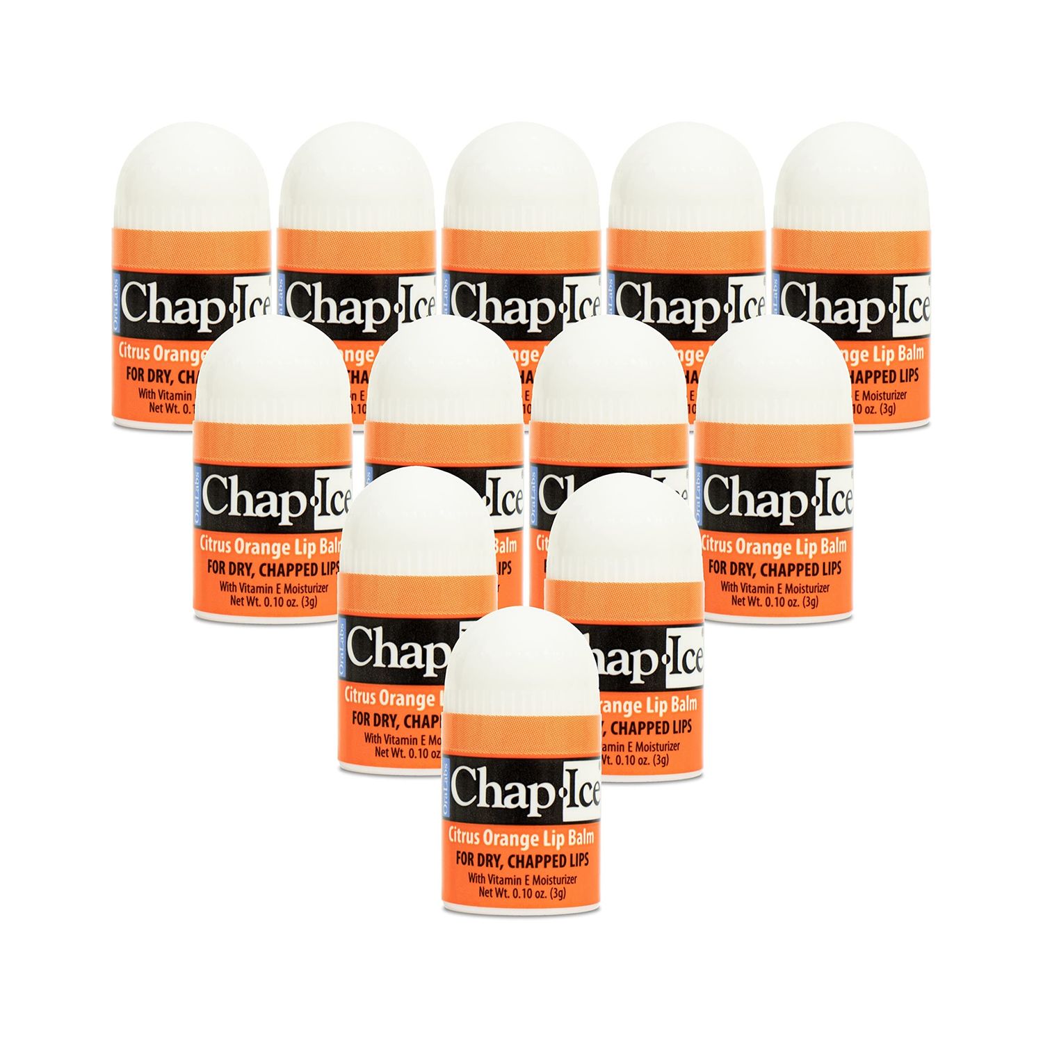 Chap-Ice 12-Count Mini Citrus Orange Lip Balms Fortified with Vitamin E for Dry, Cracked Lips | Made in USA