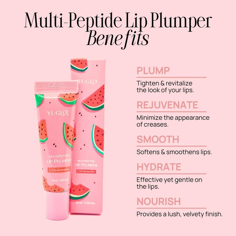 YUGLO Lip Plumping Gloss with Multi-Peptides | Watermelon Flavor | Hydrating &amp; Nourishing Lip Gloss Treatment for Smooth, Youthful Lips | High-Shine Lip Plumper
