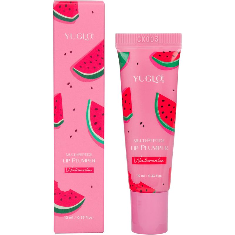 YUGLO Lip Plumping Gloss with Multi-Peptides | Watermelon Flavor | Hydrating &amp; Nourishing Lip Gloss Treatment for Smooth, Youthful Lips | High-Shine Lip Plumper