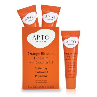 APTO 3-Pack of Orange Blossom Lip Balm w/Coconut Oil Trio: Pocket Lip Moisturizer for Dry, Chapped Lips, 0.33 fl. oz. Each