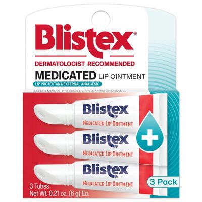 Blistex Medicated Lip Ointment, 0.21 Ounce Tube, Relieves Cold Sores &amp; Helps Heal Dry Chapped Lips, Pain Relief from Lip Sores &amp; Blisters, Healing Ointment, 3 Count(1 Pack)