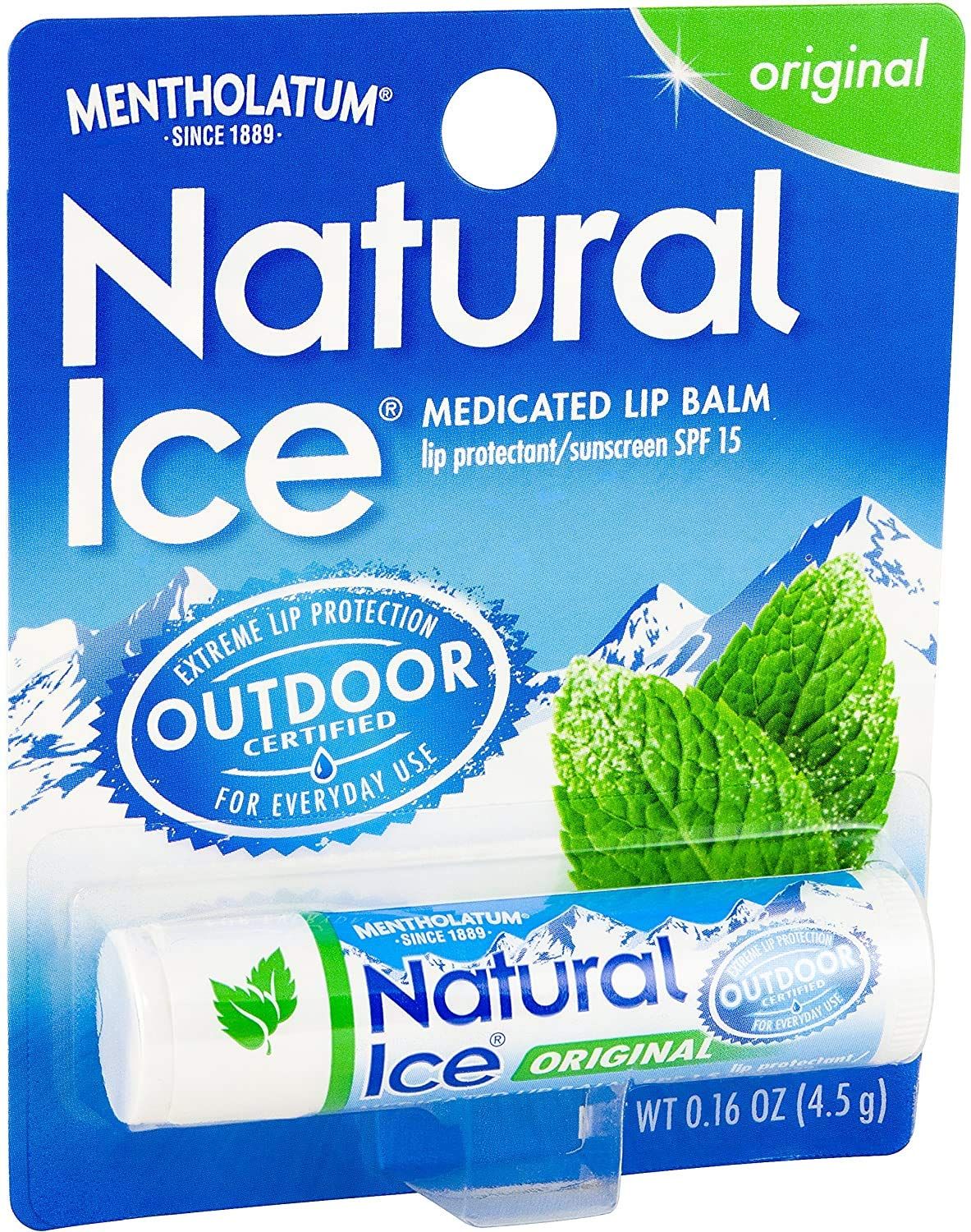 Mentholatum Natural Ice Medicated Lip Protectant SPF 15, Mentholatum 0.16-Ounce Tubes (Pack of 12)