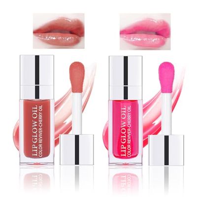 BEFIVECOK 2PCS Lip Oil Set, Hydrating Lip Glow Oil Lip Plumper Gloss, Tinted Lip Oils Transparent Long Lasting Non-sticky Lip Gloss, Plumping Lip Gloss Lip Care Kit (Rosewood &amp; Cherry)