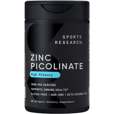 Sports Research Zinc Picolinate 50mg with Organic Coconut Oil | Highly Absorbable Zinc Supplement for Healthy Immune Function - Non-GMO Verified, Gluten &amp; Soy Free (60 Liquid Softgels)
